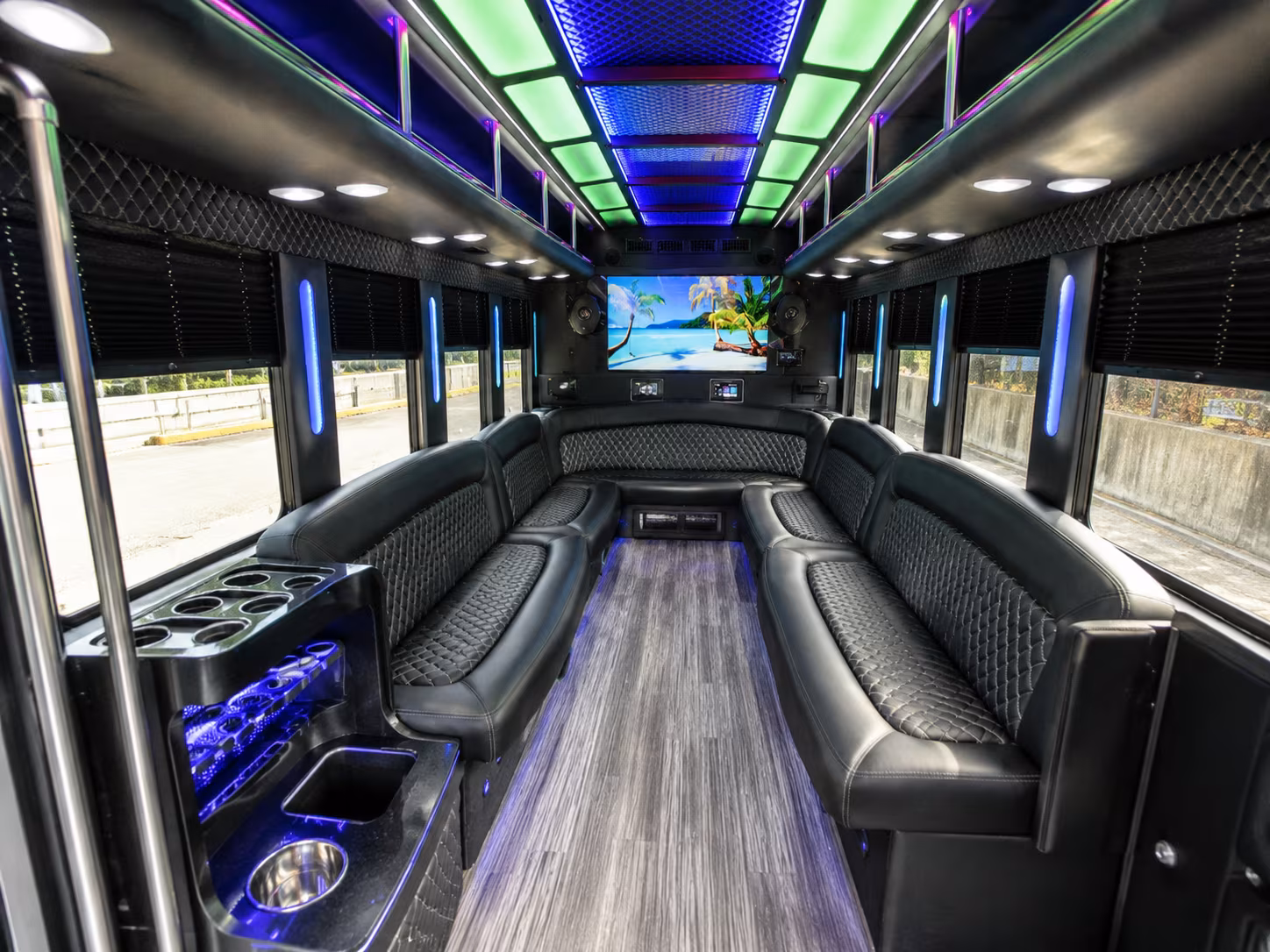 brockton 18 passenger party bus inside